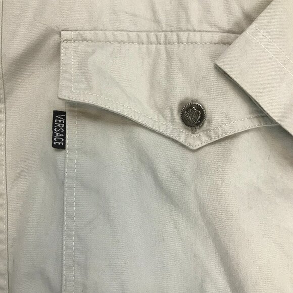 Versace Men 100% Cotton 2XL Button Tan Short Sleeve Shirt - Picture 4 of 6